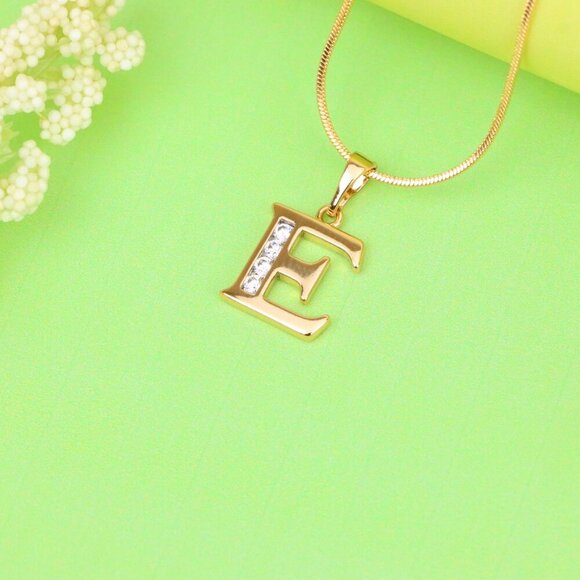 "Rose Gold Letter E Pendant with Crystals – 18K Gold Plated Charm, XPPT1354 - Picture 12 of 13